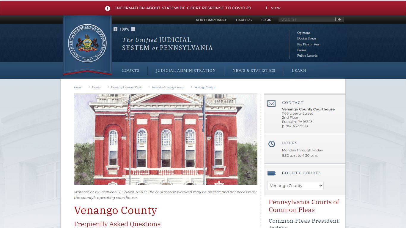 Venango County | Individual County Courts - Judiciary of Pennsylvania