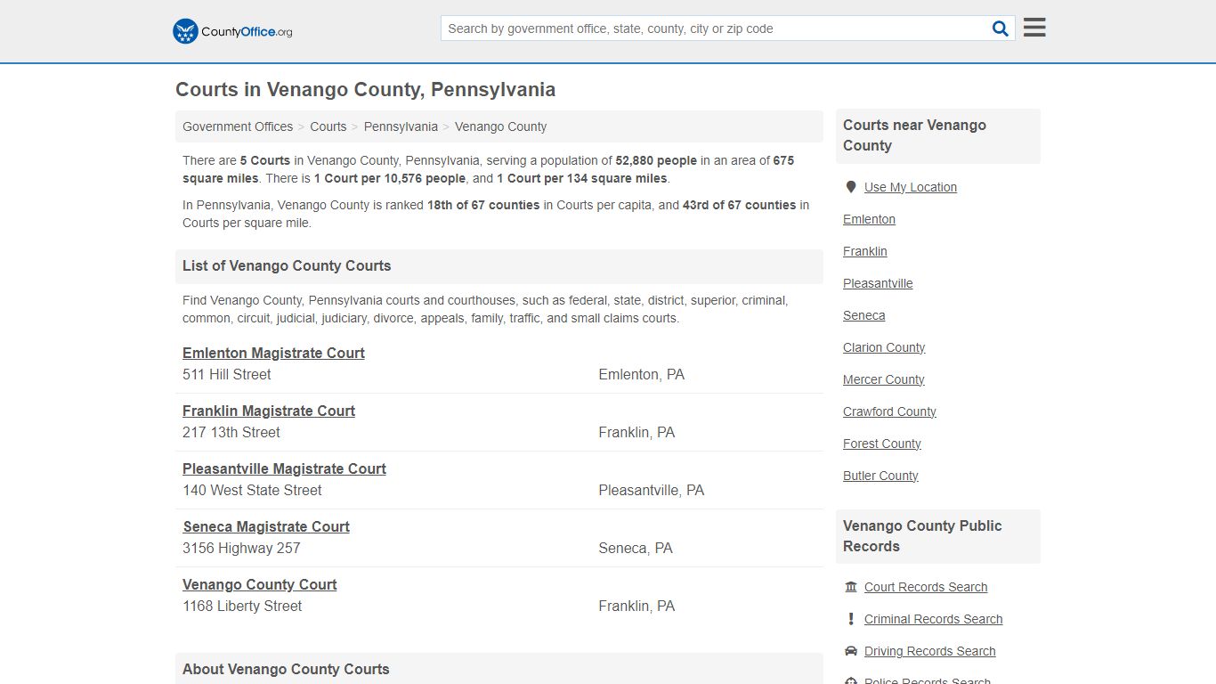 Courts - Venango County, PA (Court Records & Calendars)