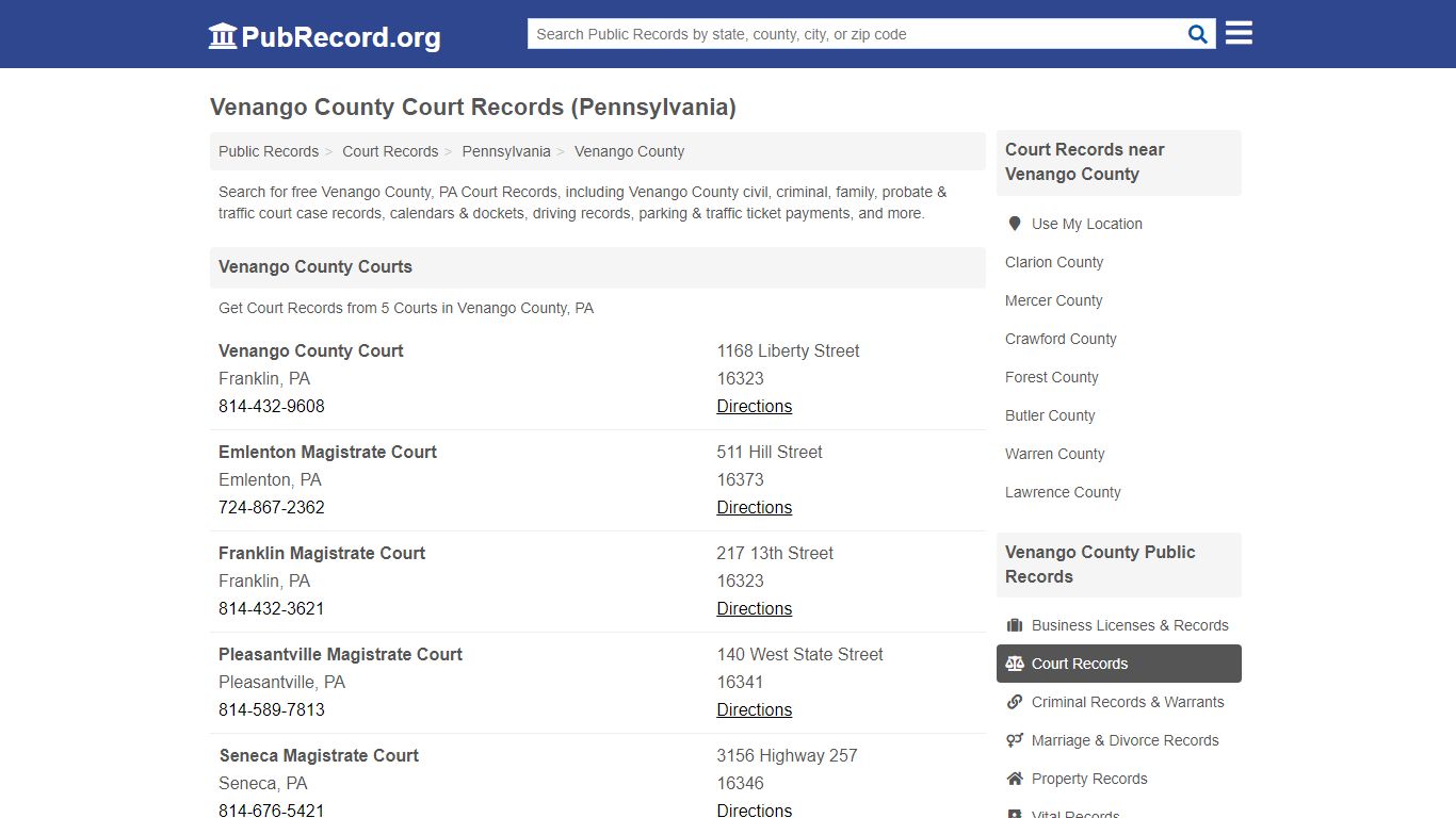 Free Venango County Court Records (Pennsylvania Court Records)