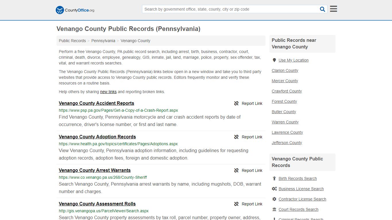 Venango County Public Records (Pennsylvania) - County Office